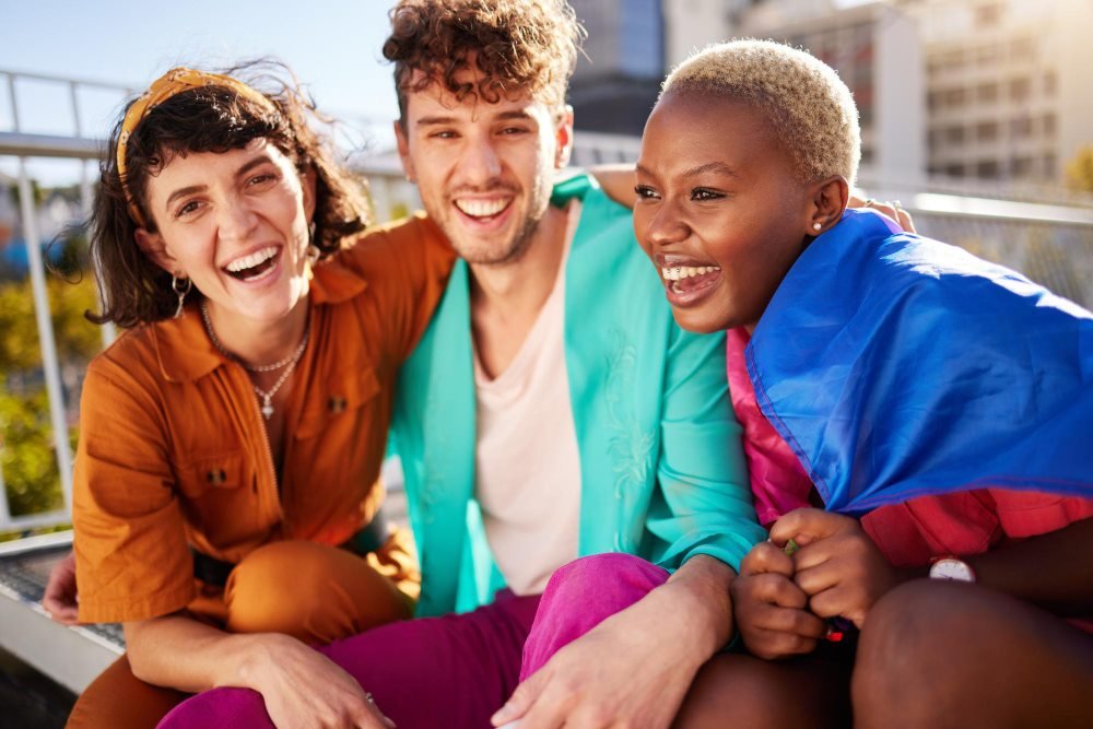 A diverse group of LGBTQ+ friends spending time together