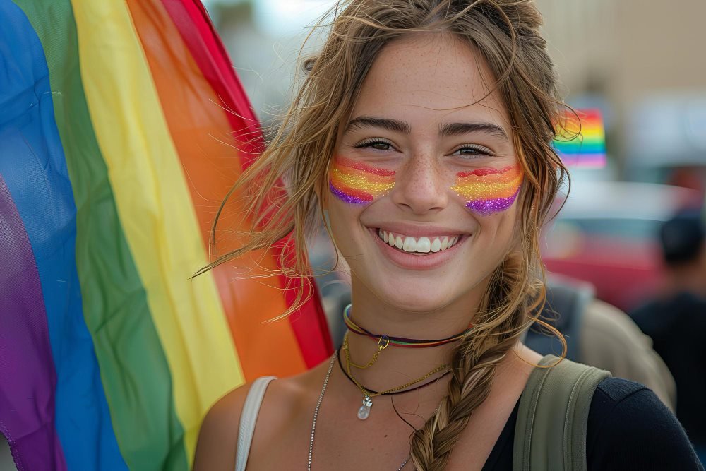 Smiling Pride attendee celebrating outdoors